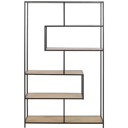 Industrie-Bücherregal aus schwarzem Metall und Holz L114 cm TRESCA