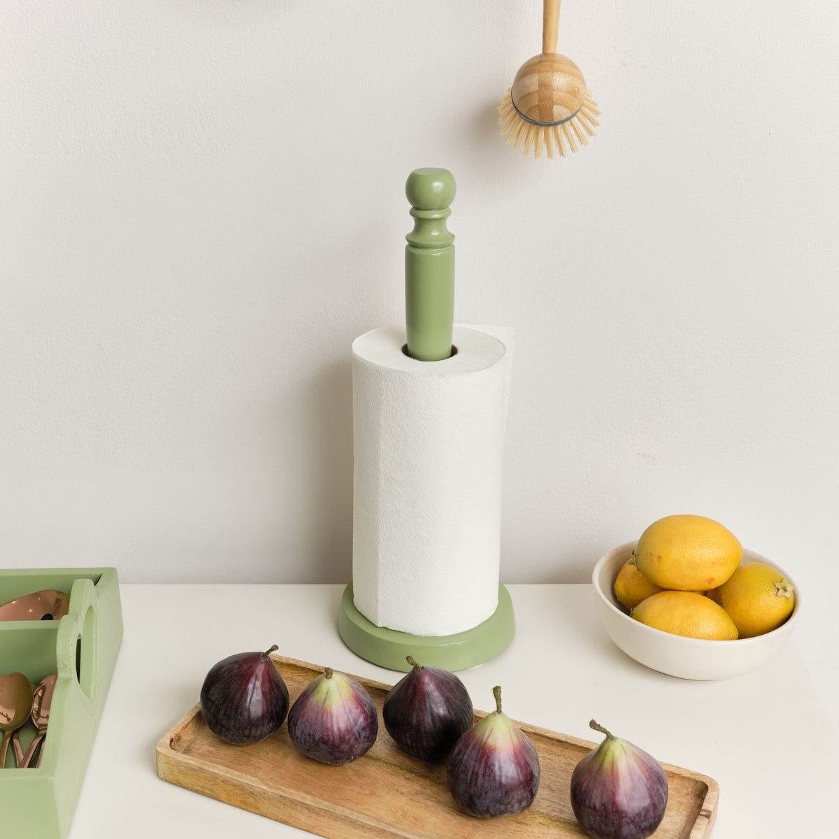 Green Painted Wooden Kitchen Roll Holder - 37cm Material: Shop By Room/Kitchen & Dining/Kitchen & Dining Accessories