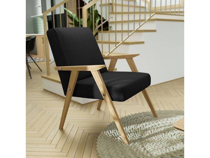 Fauteuil PRL - Rétro / Scandinave - Cadre Bois - Anthracite - 59x63x81 cm