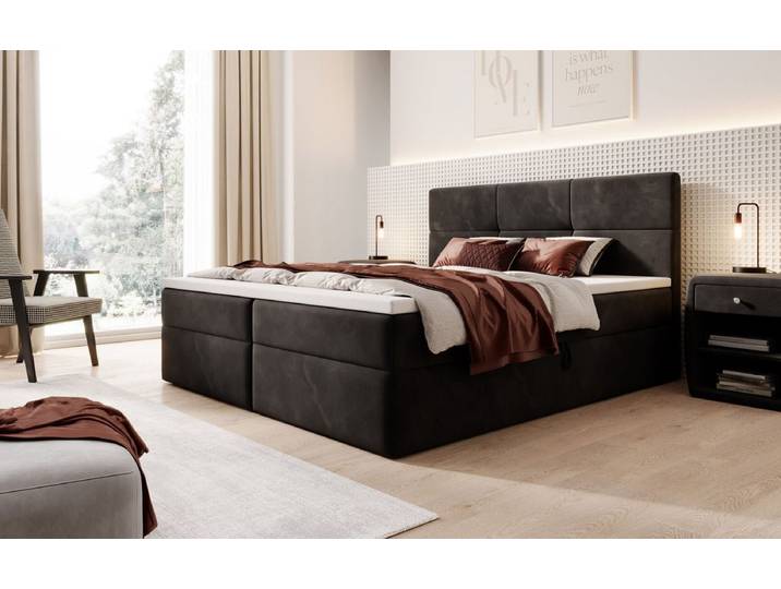 Boxspringbett Eleonora Samt mit Stauraum - Schwarz - 140x200 - inkl. Topper - Luxusbetten24