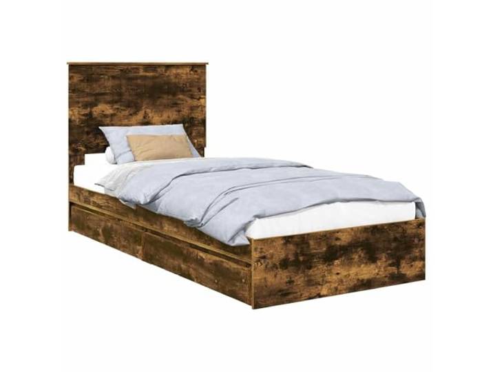 PUGYNBK Bett mit Schubladen Eiche rauchfarben, 90 x 200 cm Technisches Holz, modernes Kopfteil, integrierte Aufbewahrung, einfache Montage, einfache Wartung