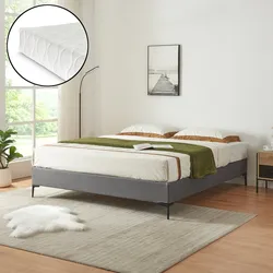 Doppelbett Lilla mit Matratze Textil 140x200 cm Dunkelgrau [en.casa]