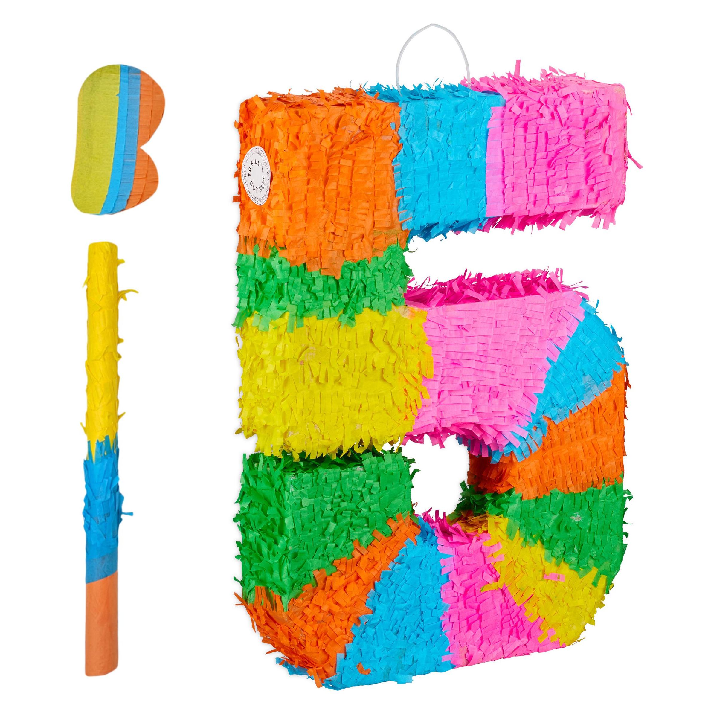 Relaxdays Regenbogen Pinata Zahl mit Zubehör (1 Stk.) (4052025856014)
