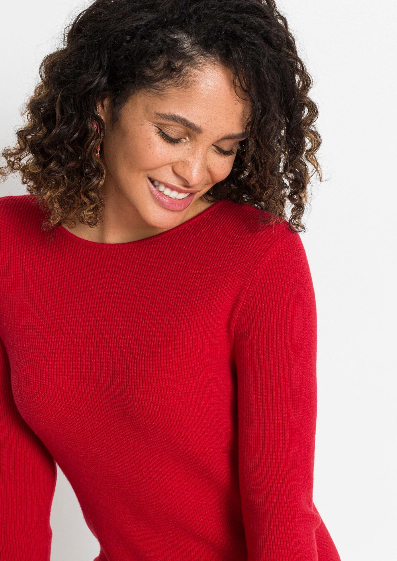Strickkleid BONPRIX, Damen, Gr. 44/46 (L), N-Gr, Langarm, rot (tiefrot), Obermaterial: 50% Viskose, 26% Polyamid, 24% Polyester, eng, Kleider Strickkleid, für modischen Auftritt, aus Viskose, Polyamid und Polyester tiefrot 44/46 (L), N-Gr, Langarm