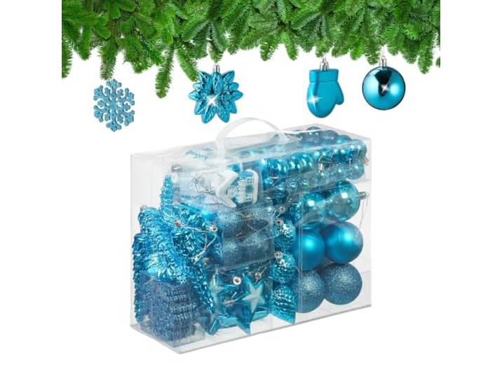 Relaxdays Boules de Noël\, Lot de 100\, en Plastique\, Paillettes\, Mates\, Brillantes\, décoration de Sapin\, Turquoise