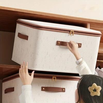 Inspired Living LinenEase Linen Clothes Storage Box Foldable Fabric Closet Organizer With Zipper l