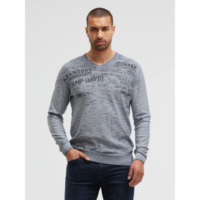 V-Ausschnitt-Pullover CAMP DAVID, Herren, Gr. XXL, grau (blau concrete), Web, Material: 100% Baumwolle, bedruckt, regular fit normal, V-Ausschnitt, eingesetzt Rippbündchen, Pullover, mit V-Ausschnitt