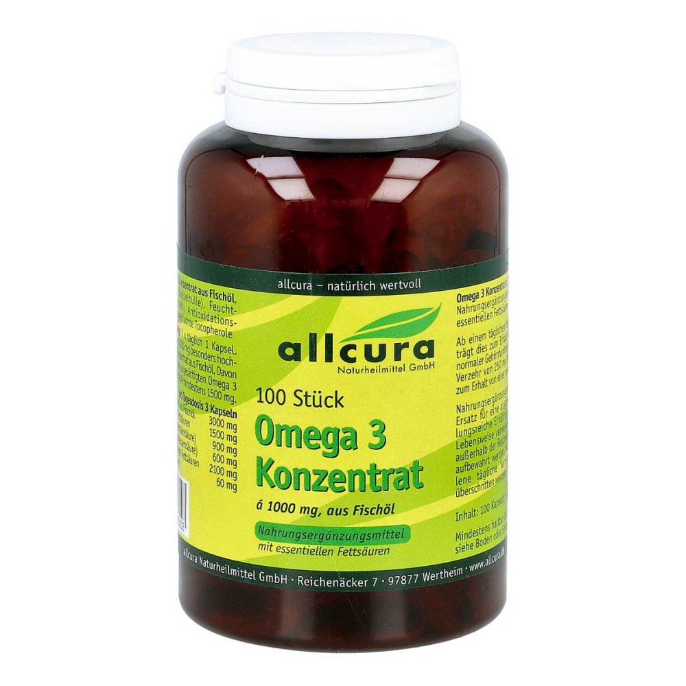 allcura Naturheilmittel GmbH Omega 3 Konzentrat aus Fischöl 1000 mg Kapseln 09513712