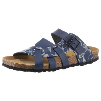 Pantolette ANISTON SHOES, Damen, Gr. 40, Textil, blau (dunkelblau gemustert), Lederimitat, Schuhe Schlappen Pantolette, Sommerschuh, Schlappen mit verstellbaren Schnallen