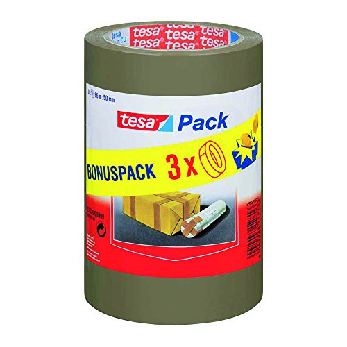 tesa tesapack Standard Verpakkingstape, Bruin, 3 Rollen, Breedte: 50 mm, Lengte: 66 m