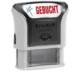 Stempel Printy Motiv/Text GEBUCHT Abdruck: blau/rot 46x17mm