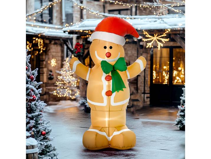 HOMCOM Bonhomme Pain d'Épices Gonflable 1,83m LED Jardin