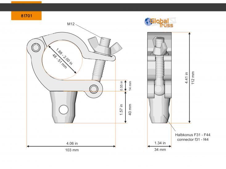 Global Truss 81701 Half Coupler half Cone