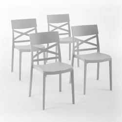 RATTATAN 4er-Set stapelbare Stühle aus Polypropylen mit Glasfasern für Außenbereich und Garten, Bar und Restaurant, Küche modernes Design - MARTINA - Hellgrau