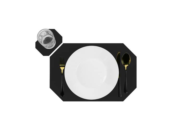 Krumble Placemat met onderzetter - PU Leer - Zwart