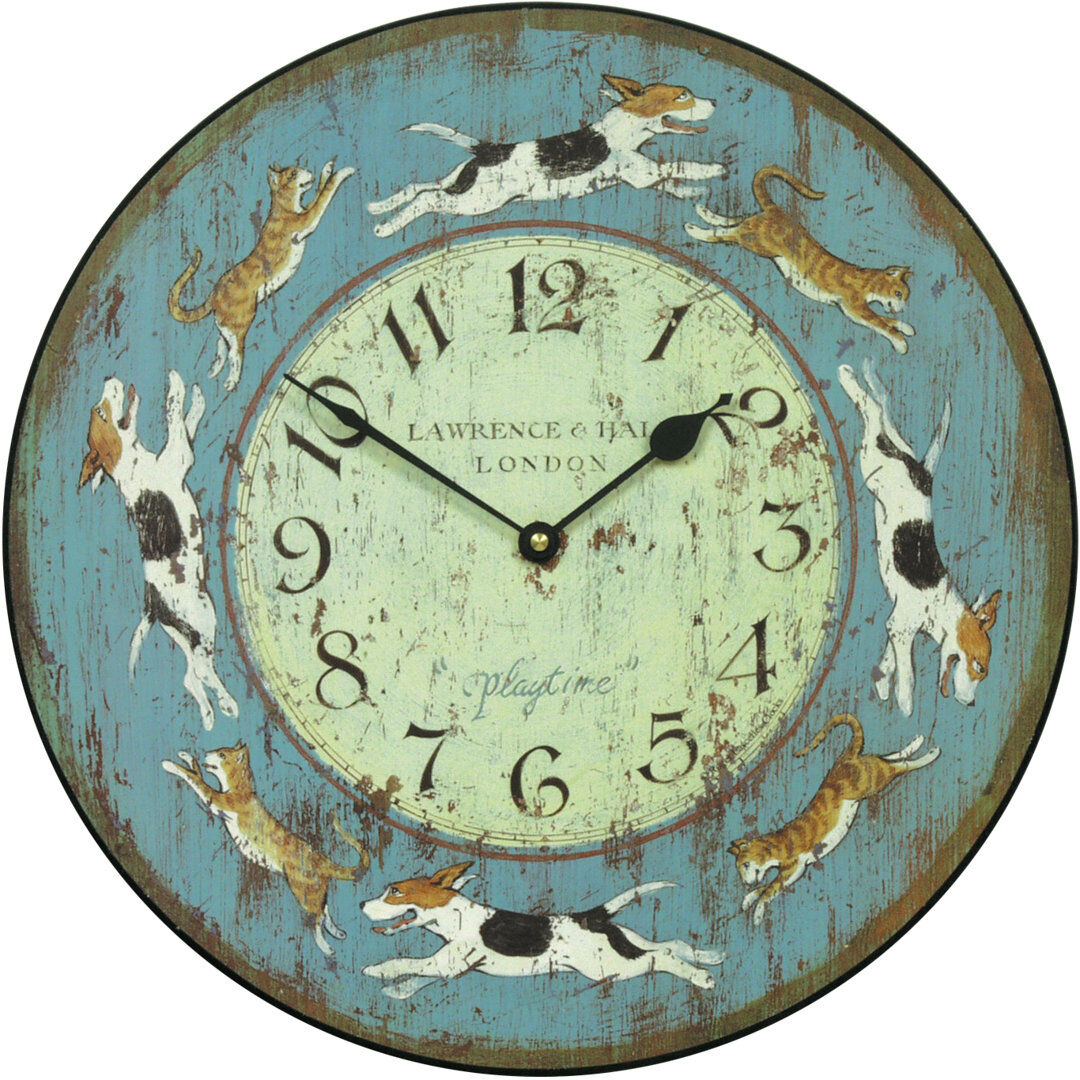 Roger Lascelles Clocks Playtime for Cats and Dogs Wall Clock - 36cm Green;Blue 36cm W X 36cm H X 3cm D