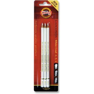 Koh-I-Noor Kohlestifte Gioconda White Coal, 8812, weiße Reißkohlestifte, weich, medium, hart 3 Stück