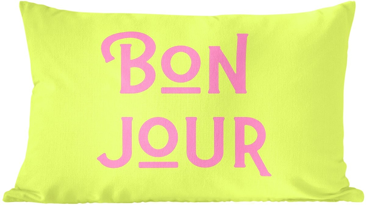 PillowMonkey Sierenkussen Bonjour Art - Groen en Roze - 60 x 40 cm
