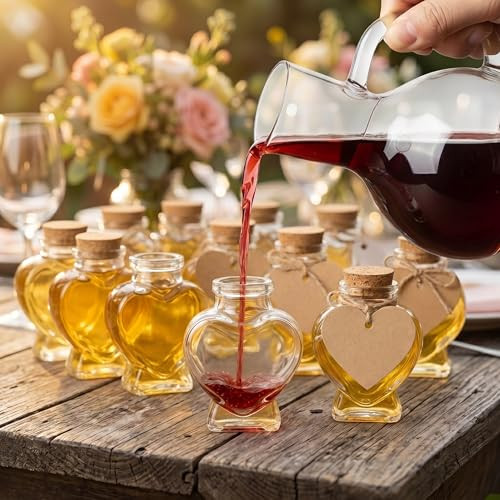 Relaxdays Set van 12 Transparante Glazen Hartflesjes van 90 ml