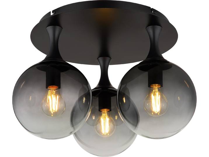 Plafonnier\, métal noir\, verre fumé\, D 46 cm