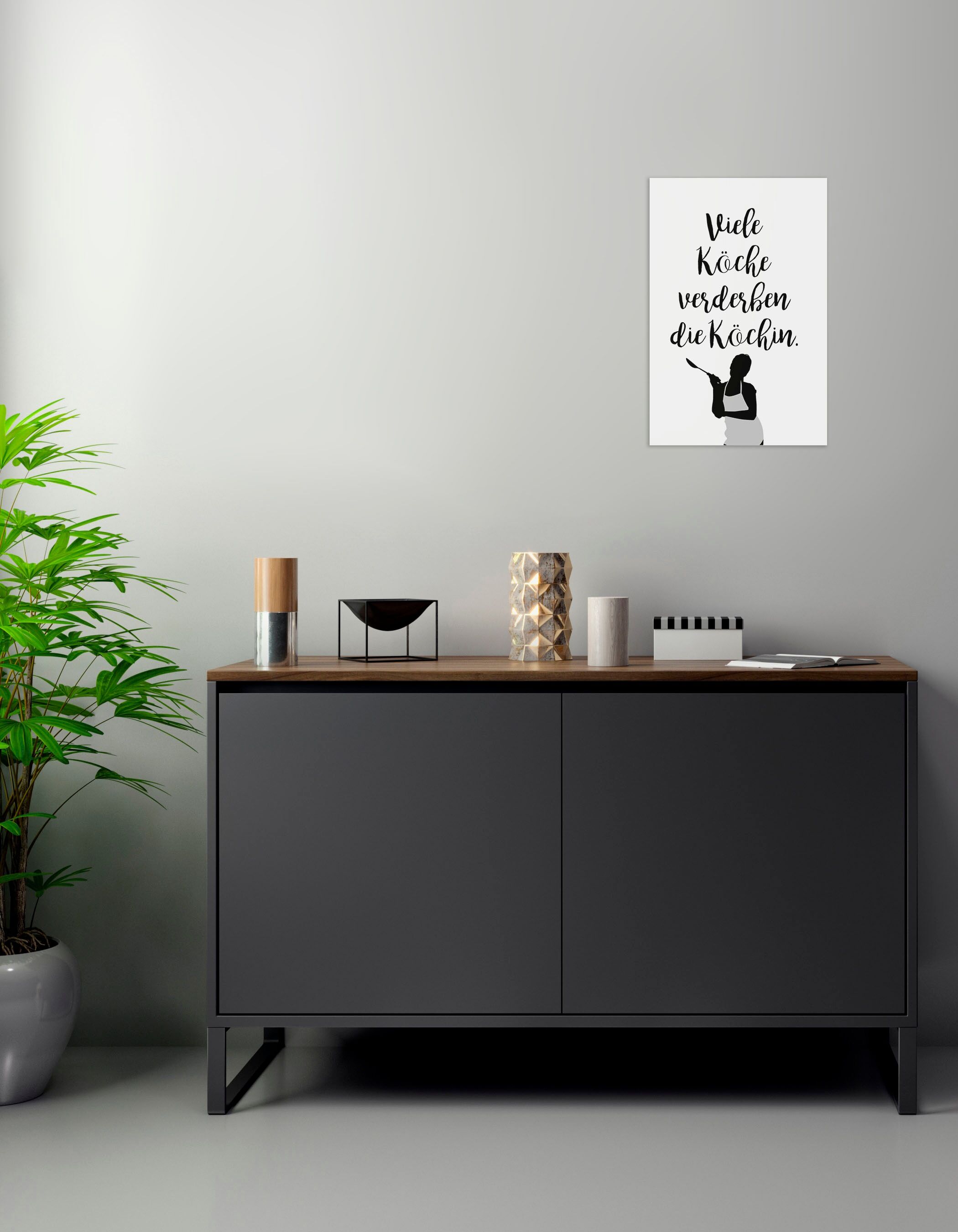 Wanddekoobjekt QUEENCE "Köchin", schwarz, B:30cm H:45cm T:0,1cm, Stahl, Wanddekoobjekte, Wanddekoobjekt, Stahlschild, Blechschild, Spruch, Witzig, Wanddeko, retro, 20x30cm schwarz B/H/T: 30cm x 45cm x 0,1cm, Schriftzug Spruch