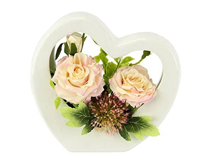 Blumenarrangement aus künstlichen Rosen in Keramikvase Herz Rosenstrauß