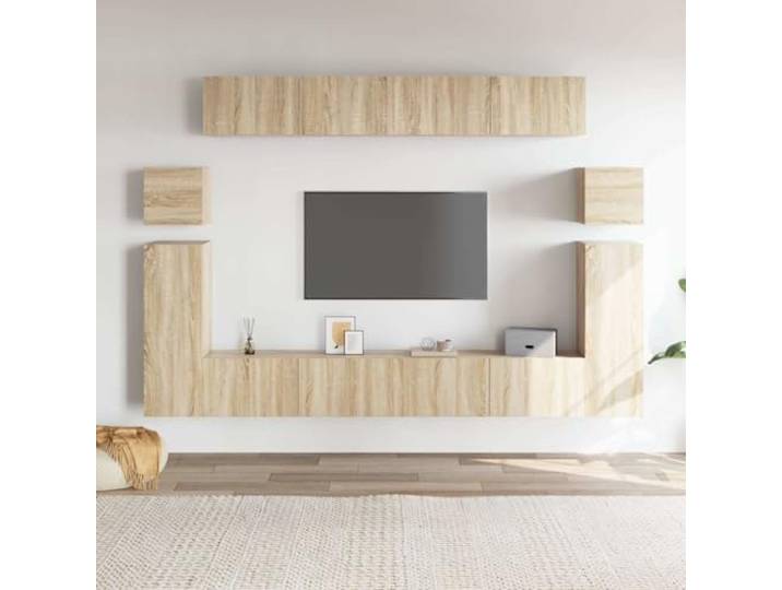 HEFZGDB 8-TLG. TV-Schrank-Set Sonoma-Eiche Holzwerkstoff Moderner Wandschrank mit großem Stauraum für Wohnzimmer Aufbewahrung