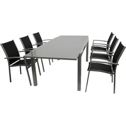 Garnitur MARINA 7-teilig, Aluminium silbergrau + Kunstgewebe schwarz
