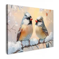 LEINWANDBILD Vögel - Zweig - Winter - Schnee Wandbild 40x30 cm