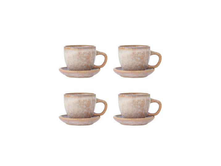 Handgefertigte Tasse „Brenta“ mit Untertasse, 4er-Set Keramik Rosatöne Bloomingville