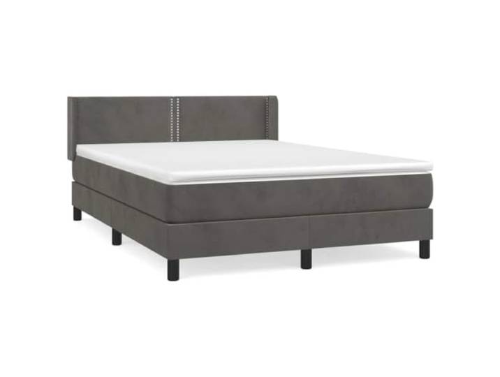 PUGYNBK Boxspringbett, Samt, Dunkelgrau, 140 x 200 cm Verstellbares Kopfteil, Taschenfederkerne, mittlere Festigkeit, weicher Schutz
