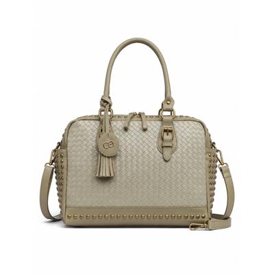 Schultertasche "Berlin", Damen, Gr. B/H/T: 35cm x 24cm x 13cm onesize, grün (khaki), Lederimitat, COLLEZIONE ALESSANDRO, Taschen Schultertasche, mit Nieten und Flechtung