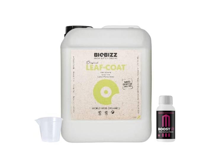 GROWMANIA Leaf Coat von BioBizz 10L + Probe Boost Up von Up Nutrients + Messbecher Blattschutzlösung für die Landwirtschaft im großen Maßstab Schützt und stärkt extensive Kulturen
