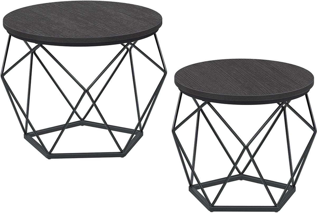 Moderne ronde salontafelset van staal met afneembaar tafelblad