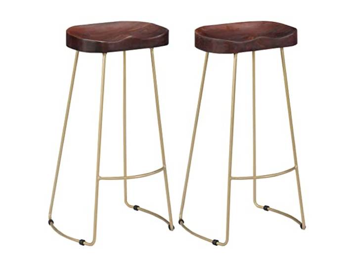 Barhocker Gavin, 2 Stück, aus massivem Mangoholz, mit Eisen, Messing Retro-Design, handgefertigt, lackiert, industrieller Stil, für den Innenbereich, Pub-Stuhl, Vintage, langlebiges Hartholz