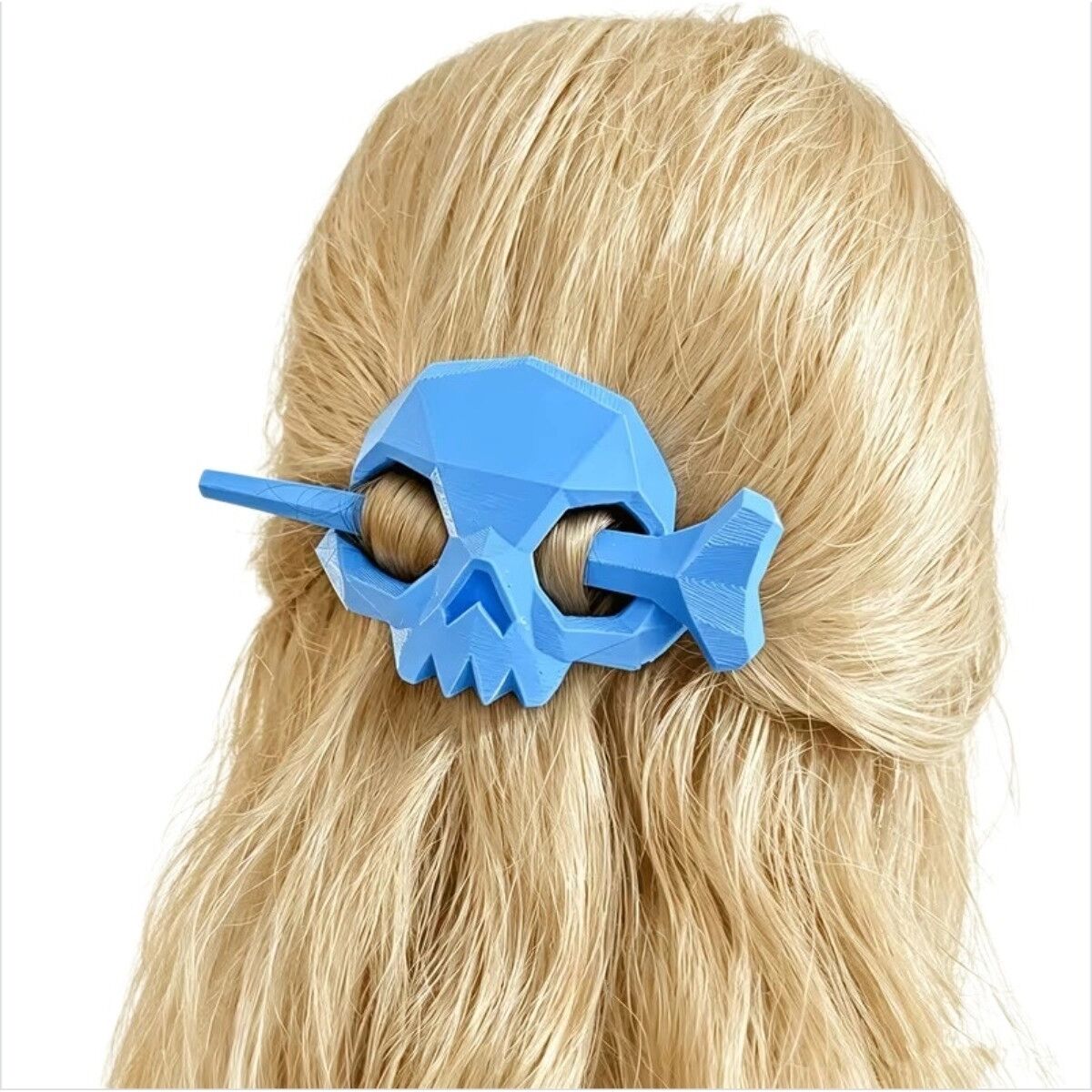 INF Halloween Totenkopf-Haarreif mit Haarklammer - Kreatives PVC-Totenkopf-Party-Accessoire, leicht, sicherer Sitz für Kostüme Blau