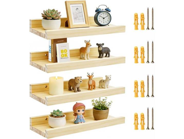 Lot De 4 Étagère Murale Bois 30x12x4Cm Etagères Flottantes Form De U[BI95]