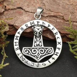 Drachensilber Thors Hammer Schmuck Runen 925 Silber Anhänger - Silber
