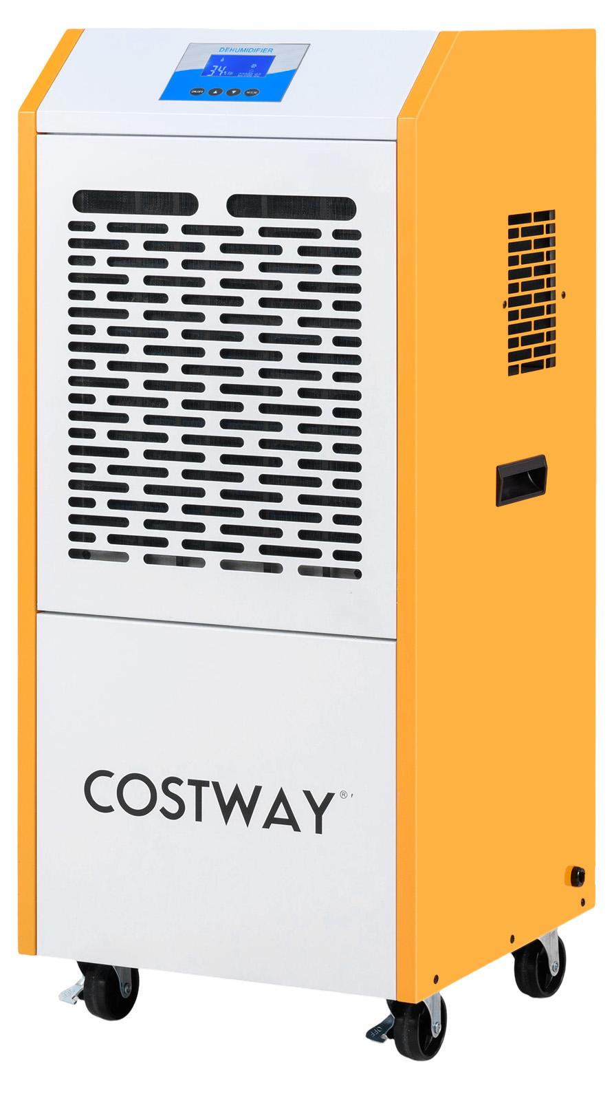 COSTWAY Luftentfeuchter 90L/Tag kommerziell, Lufttrockner mit Pumpe, Ablaufschlauch, 4 Rädern, 24H Timer & Digitalanzeige, Industrie Bautrockner