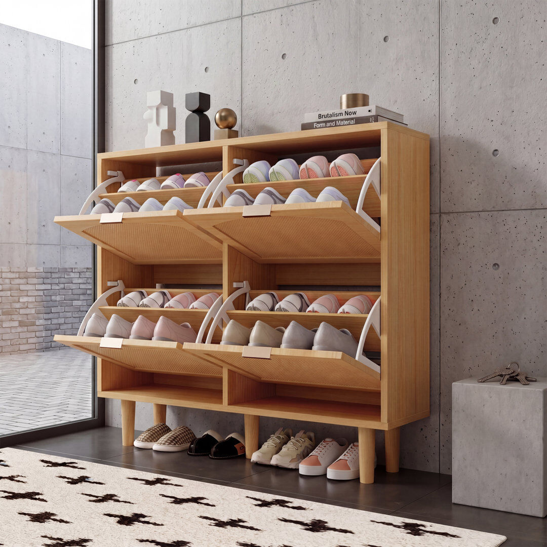 Ivy Bronx 16 Pair Shoe Storage Natural Wood 16