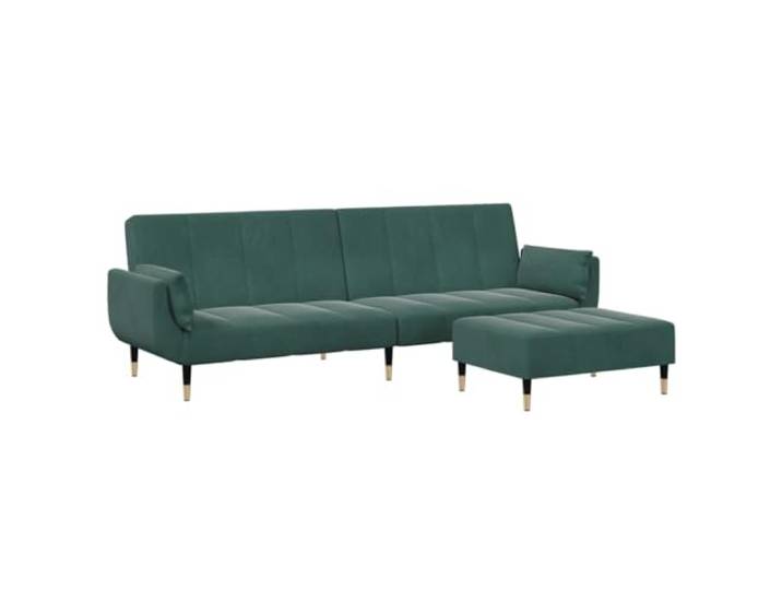 Makastle SchlafSofa Couch 2 Sitzer mit Fußhocker Dunkelgrün Samt
