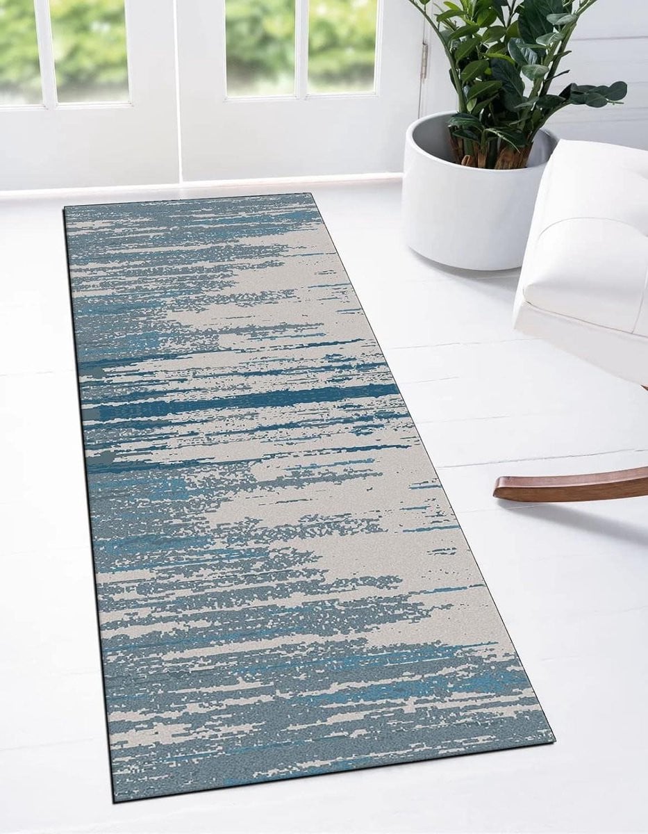 Gangloper Tapijt Loper Abstract Grijs Blauw - Breedte: 60 cm, Lengte: 300 cm