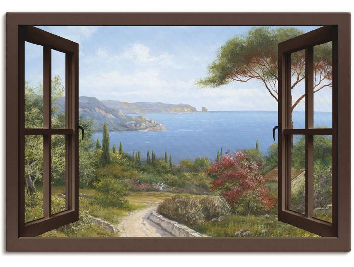 Leinwandbild ARTLAND Fensterblick Frühlingsmorgen , braun (farbe bild(er): braun), B:70cm H:50cm, Bilder, Leinwandbild, auf Holzrahmen gespannt