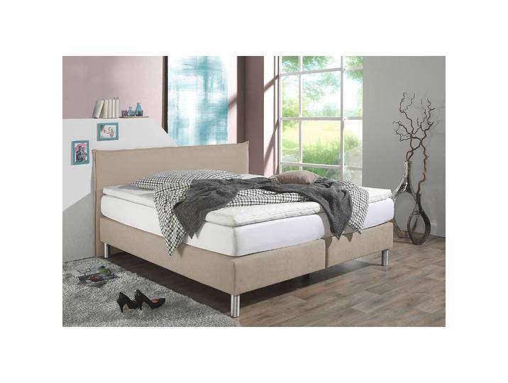 Boxspringbett Hedensted 180 x 200cm Webstoff Beige/Cappuccino H3 Bonellfederkernmatratze