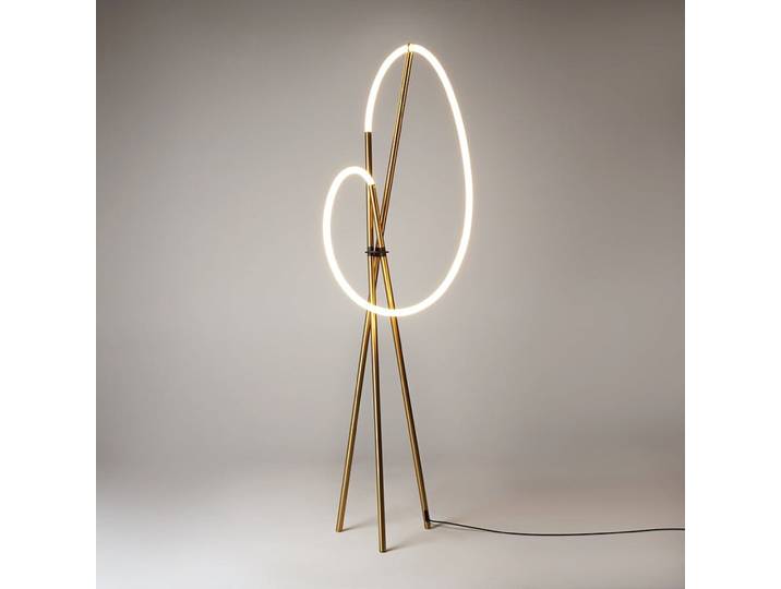 Lampadaire design tube lumineux à LED AURORA - Doré