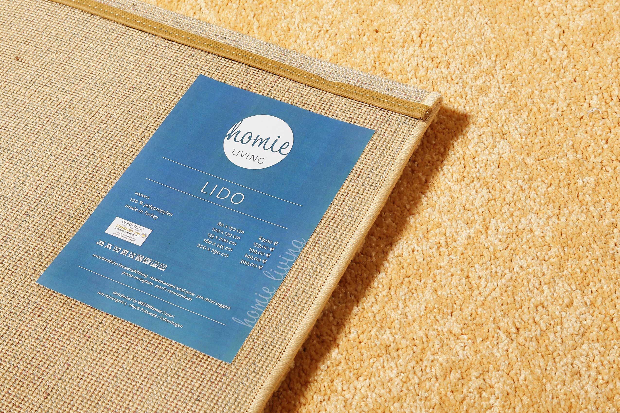 Teppich HOMIE LIVING "Lido HL-822937", gelb (gelb, gelb), B:80cm H:18mm L:150cm, Polypropylen (PP), Teppiche, Teppich gelb, gelb B : 80cm 1 Stk., 18mm, L: 150cm