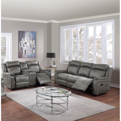 Esofastore Slate Blue Finish 2pc Manual Sofa Set upholstered Living Room Furniture