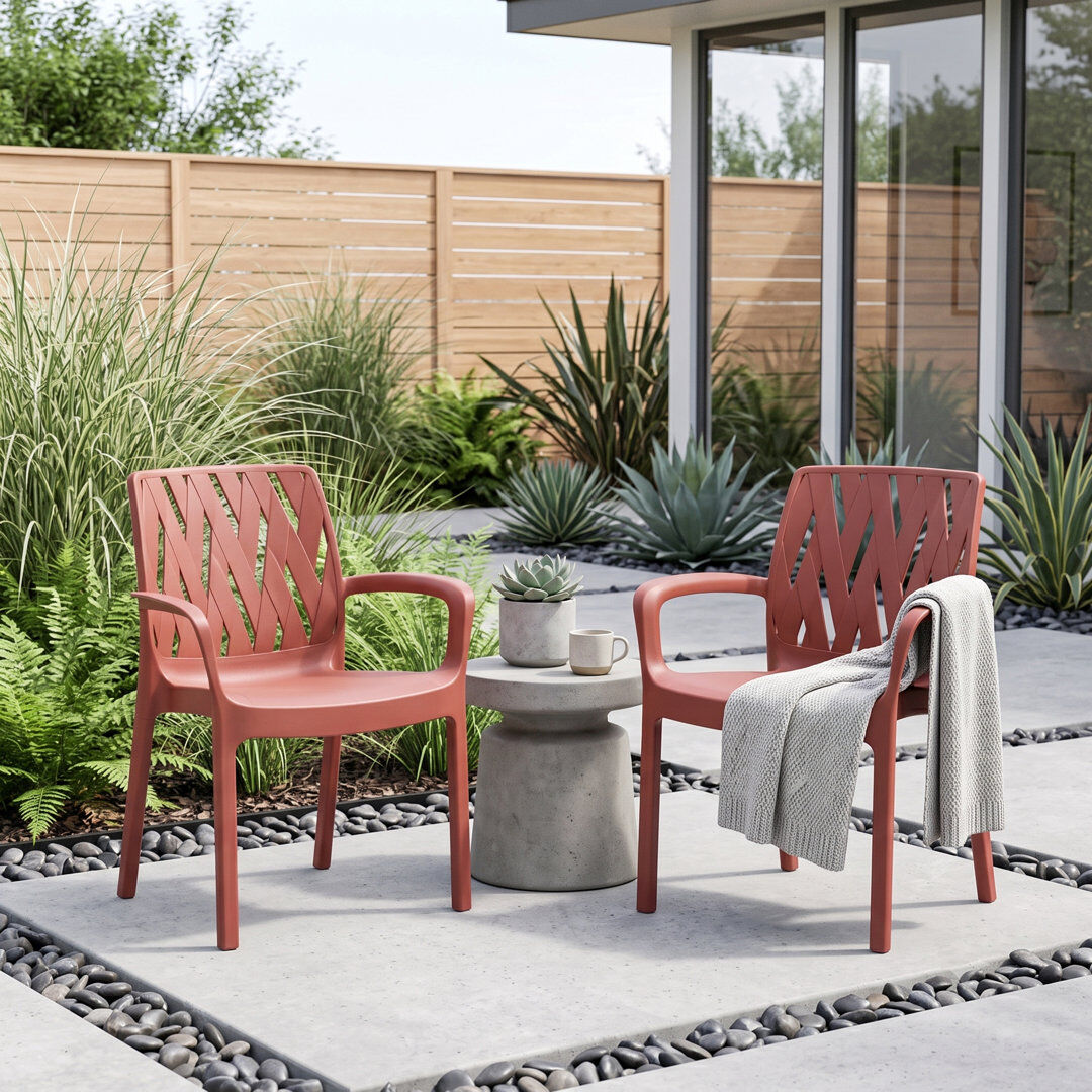 Ebern Designs Stackable Outdoor Patio Dining Armchair Red 83cm H X 60cm W X 54cm D