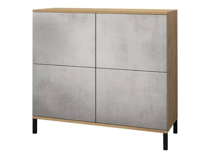 Vladon Kommode Rova V3, Moderner Küchenschrank mit 4 Push-to-Open Türen Eiche Evoke/Beton Oxid Optik (92,5 x 83.5 x 35)