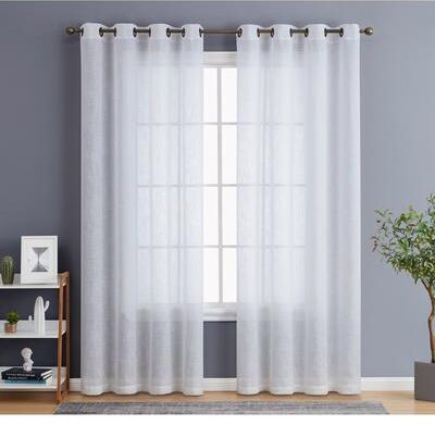 HLC.me Abbey Faux Linen Textured Semi Sheer Privacy Light Filtering Transparent Window Grommet Curtain Panels, Pair